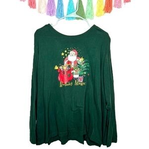 Vintage Fashion Bug Long Sleeve Green Glittery Santa Christmas Holiday Magic